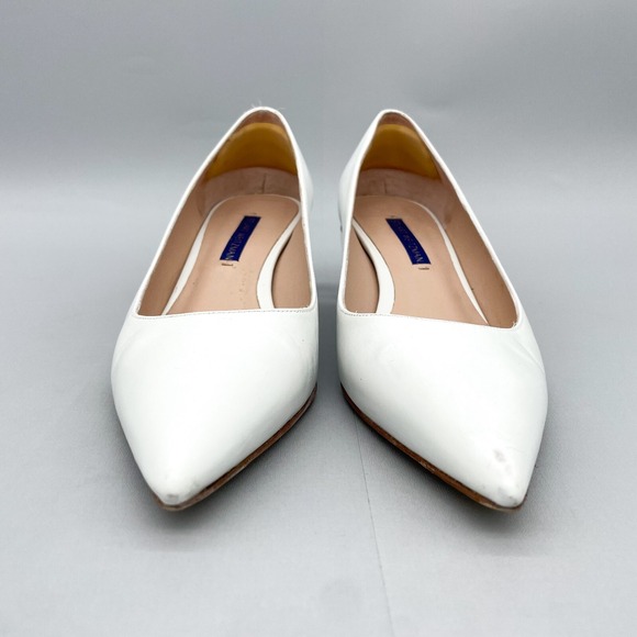 Stuart Weitzman Womens 6M Carole 50mm Pumps White Leather Pointed Toe Clear Heel - Picture 3 of 12